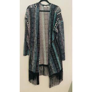 Cato Long Kimono Cardigan Long Sleeve Fringe Vest 22/24 Festival Vacation Resort